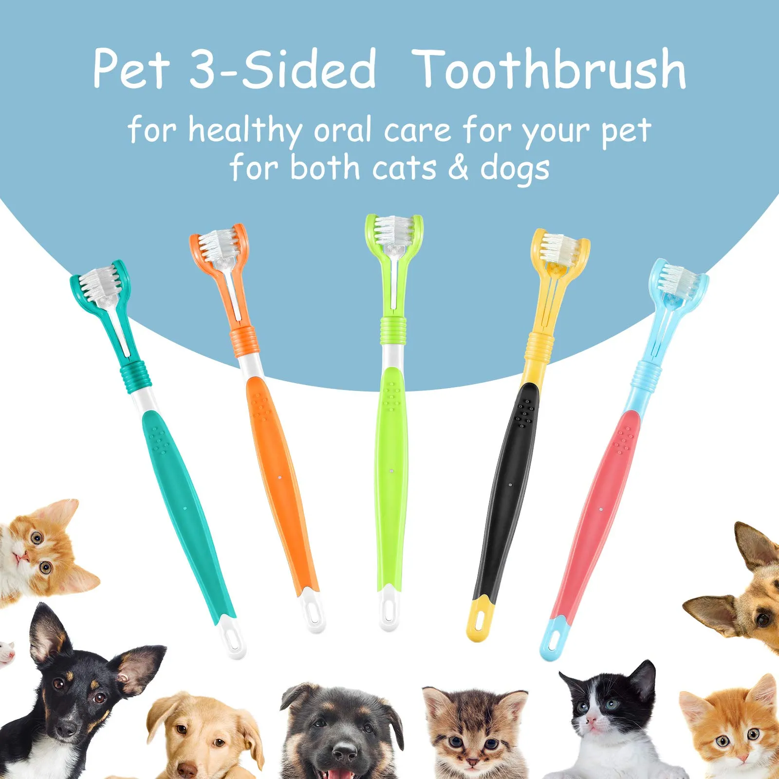 10 Pieces Pet Toothbrush Set, Include 5 Pieces 3-Sided Dog Toothbrush and 5 Pieces Silicone Dog Finger Toothbrush for Small to Large Dogs Cats Maintaining Dental Cleanliness