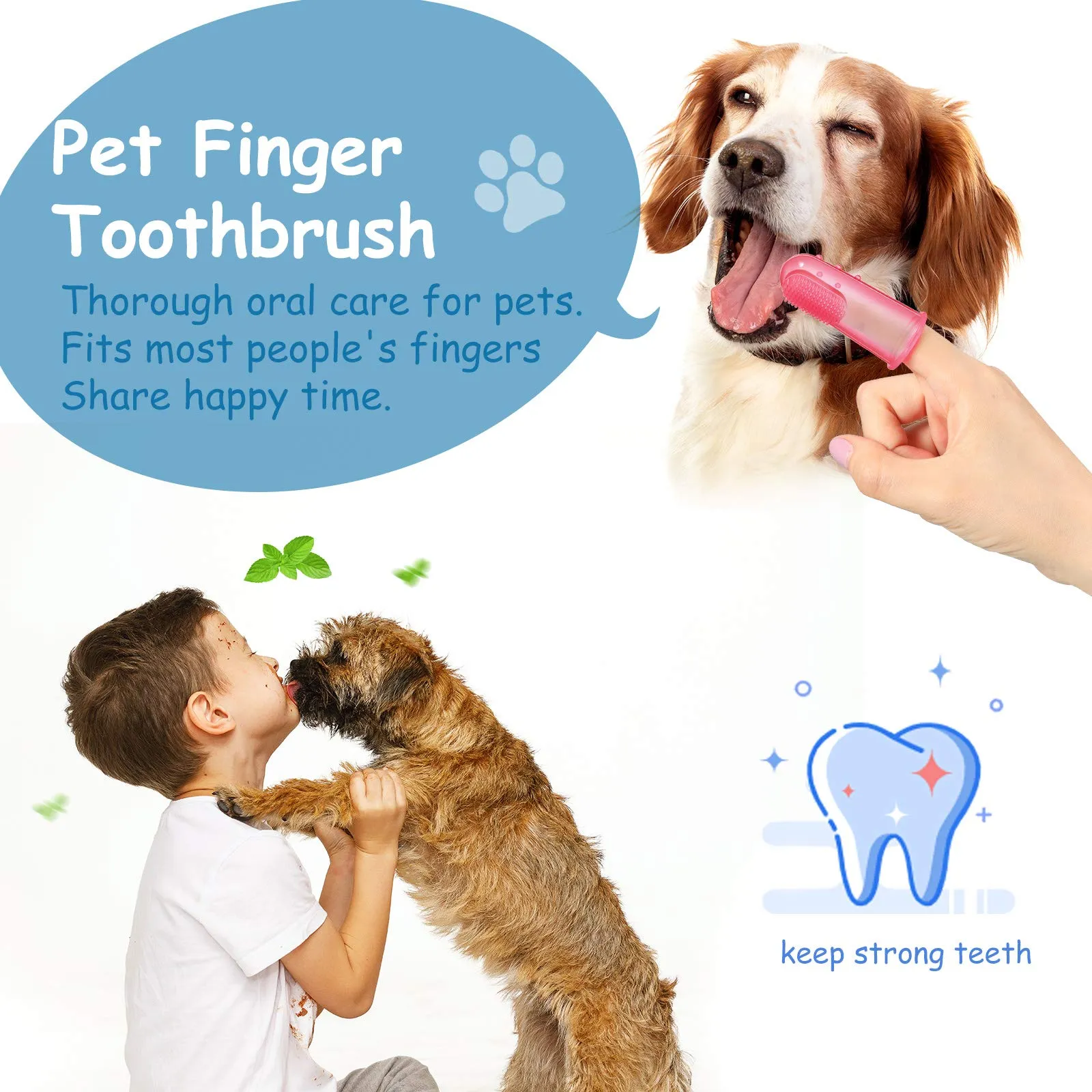 10 Pieces Pet Toothbrush Set, Include 5 Pieces 3-Sided Dog Toothbrush and 5 Pieces Silicone Dog Finger Toothbrush for Small to Large Dogs Cats Maintaining Dental Cleanliness