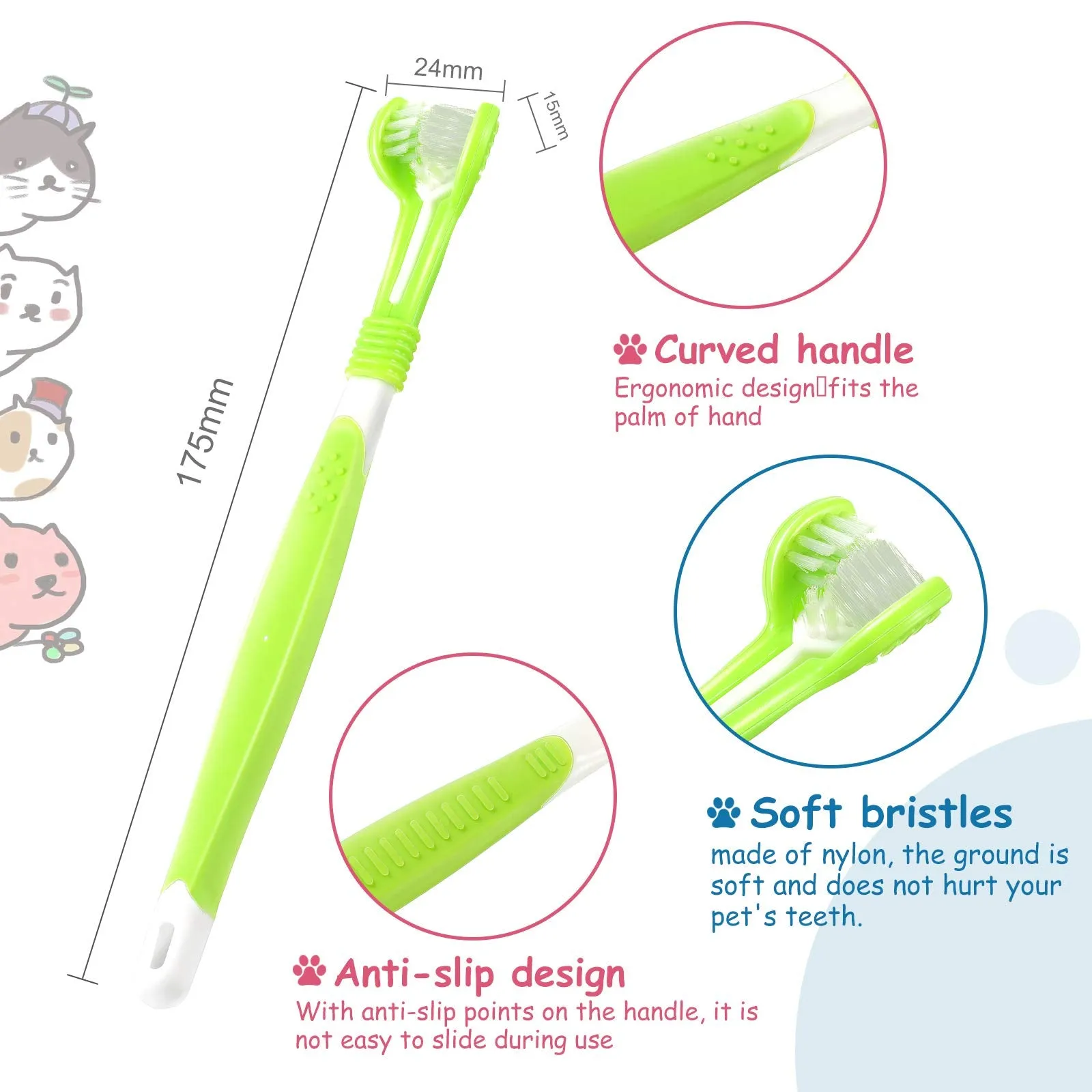 10 Pieces Pet Toothbrush Set, Include 5 Pieces 3-Sided Dog Toothbrush and 5 Pieces Silicone Dog Finger Toothbrush for Small to Large Dogs Cats Maintaining Dental Cleanliness