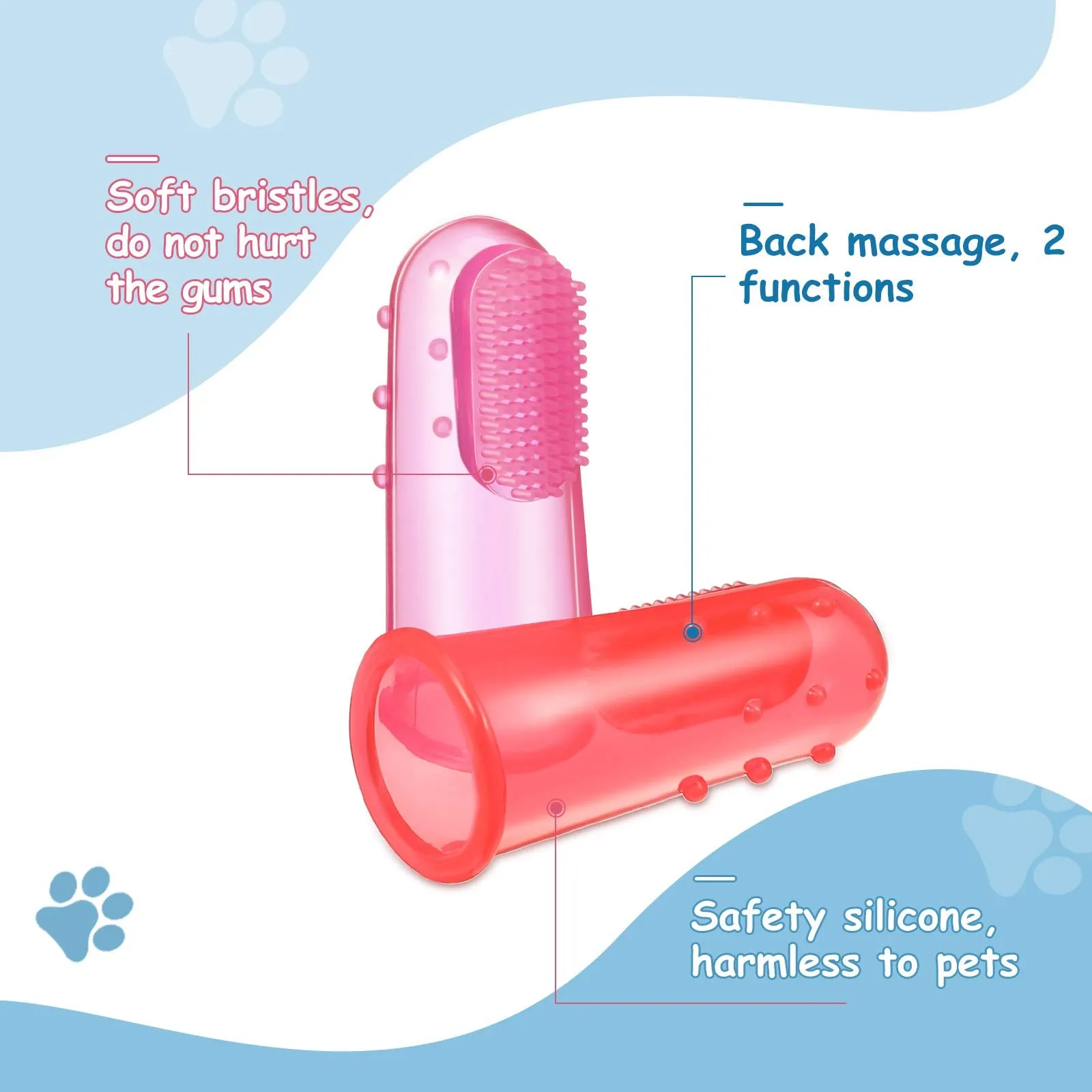 10 Pieces Pet Toothbrush Set, Include 5 Pieces 3-Sided Dog Toothbrush and 5 Pieces Silicone Dog Finger Toothbrush for Small to Large Dogs Cats Maintaining Dental Cleanliness