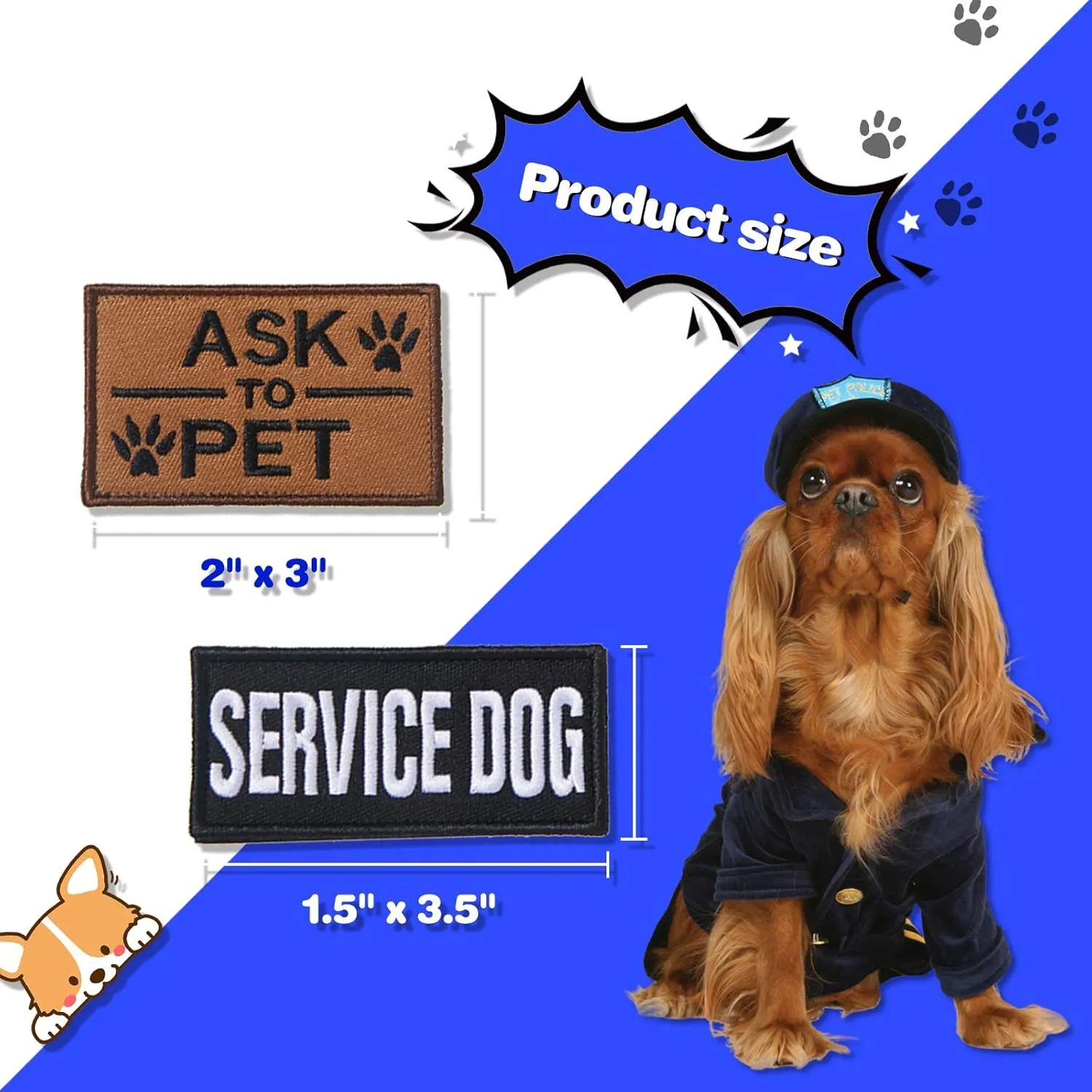 10 Pieces Service Dog Patches Ask to Do Not Pet Patch Vest Removable Tactical Pet in Training Hook and Loop Harness American Flag Patch Set (Delicate Style)