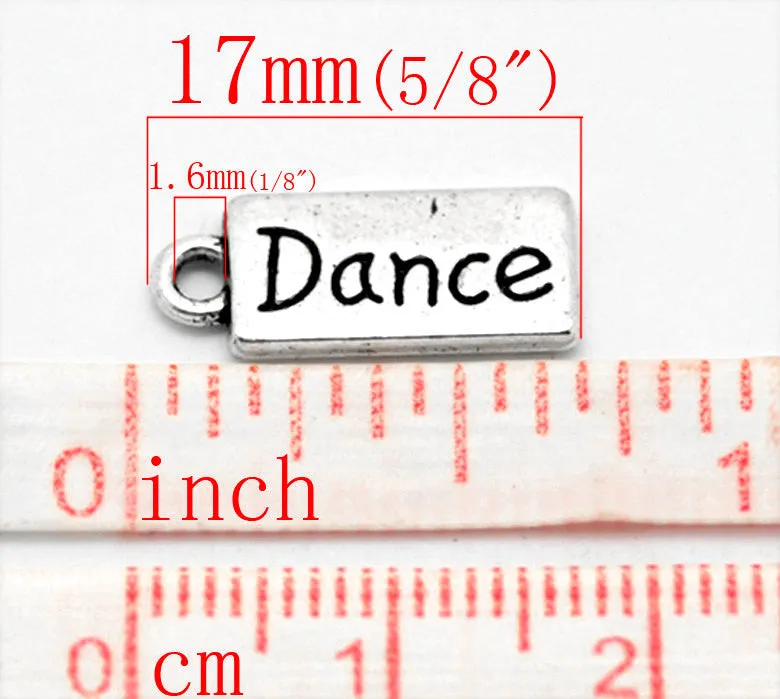 10 Silver Tone Metal DANCE Tags Charm Pendants chs0234
