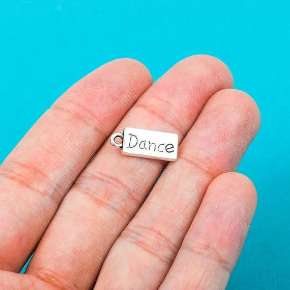 10 Silver Tone Metal DANCE Tags Charm Pendants chs0234
