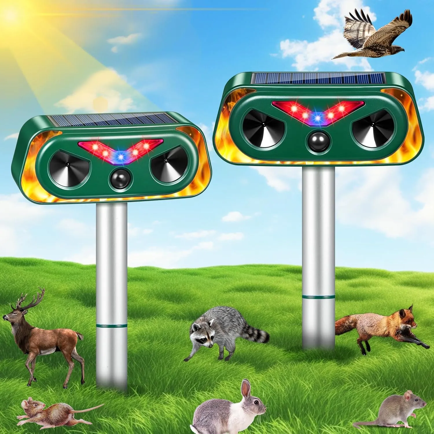 2025 Upgraded Cat Repellent Outdoor,Solar Ultrasonic Animal Repeller with Motion Sensor & Flashing Lights,Ultrasonic Control for Deer,Squirrel,Raccoon,Rabbit,Fox,Skunk Deterrent for Yard Garden (2)
