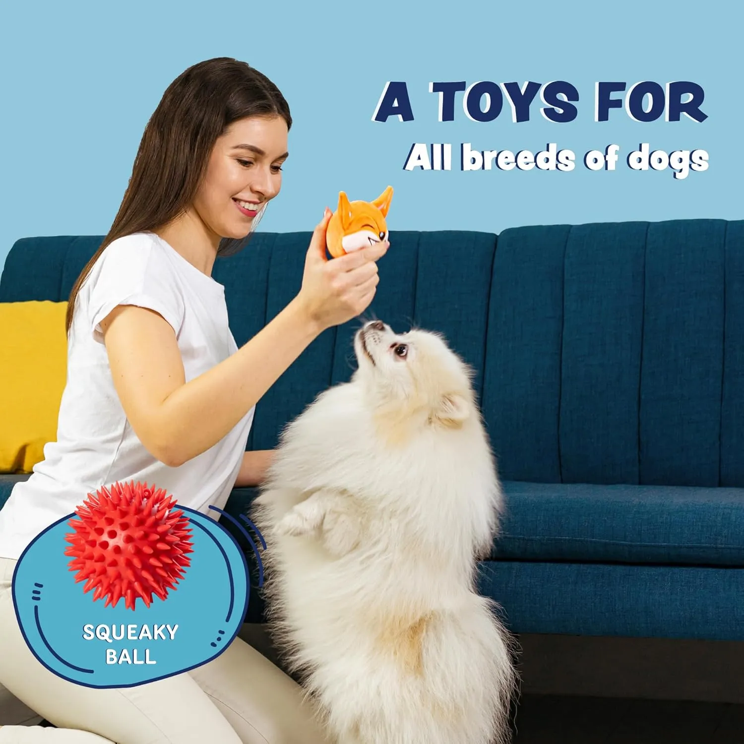 3in1 Squeaky Dog Toys for Aggressive Chewers - Medium to Large Breeds - Puppy Teething Toys - Interactive - Juguetes Perros - Orange