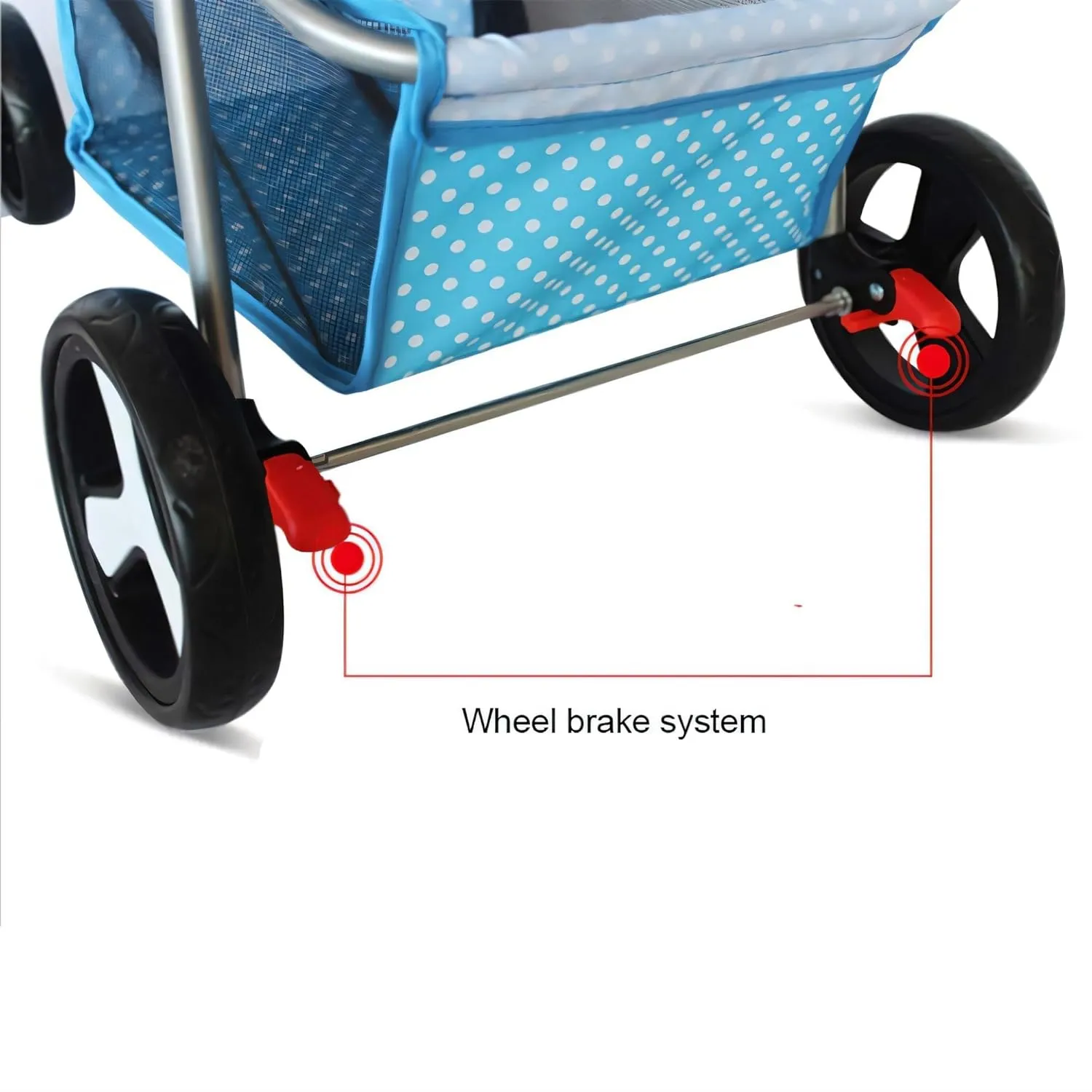 4 Wheel Pet Stroller for Cat, Dog and More, Foldable Carrier Strolling Cart, Folding Cat Jogger Stroller with Storage Basket & Breathable Mesh, Dark Blue