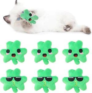 6pcs St. Patrick's Day Shamrock Catnip ToyIndoor Shamrock Shaped Cat Toy Plush Interactive Chew Bite Toys for Cat Kitten Indoor Festive Holiday Cat Lover Gift