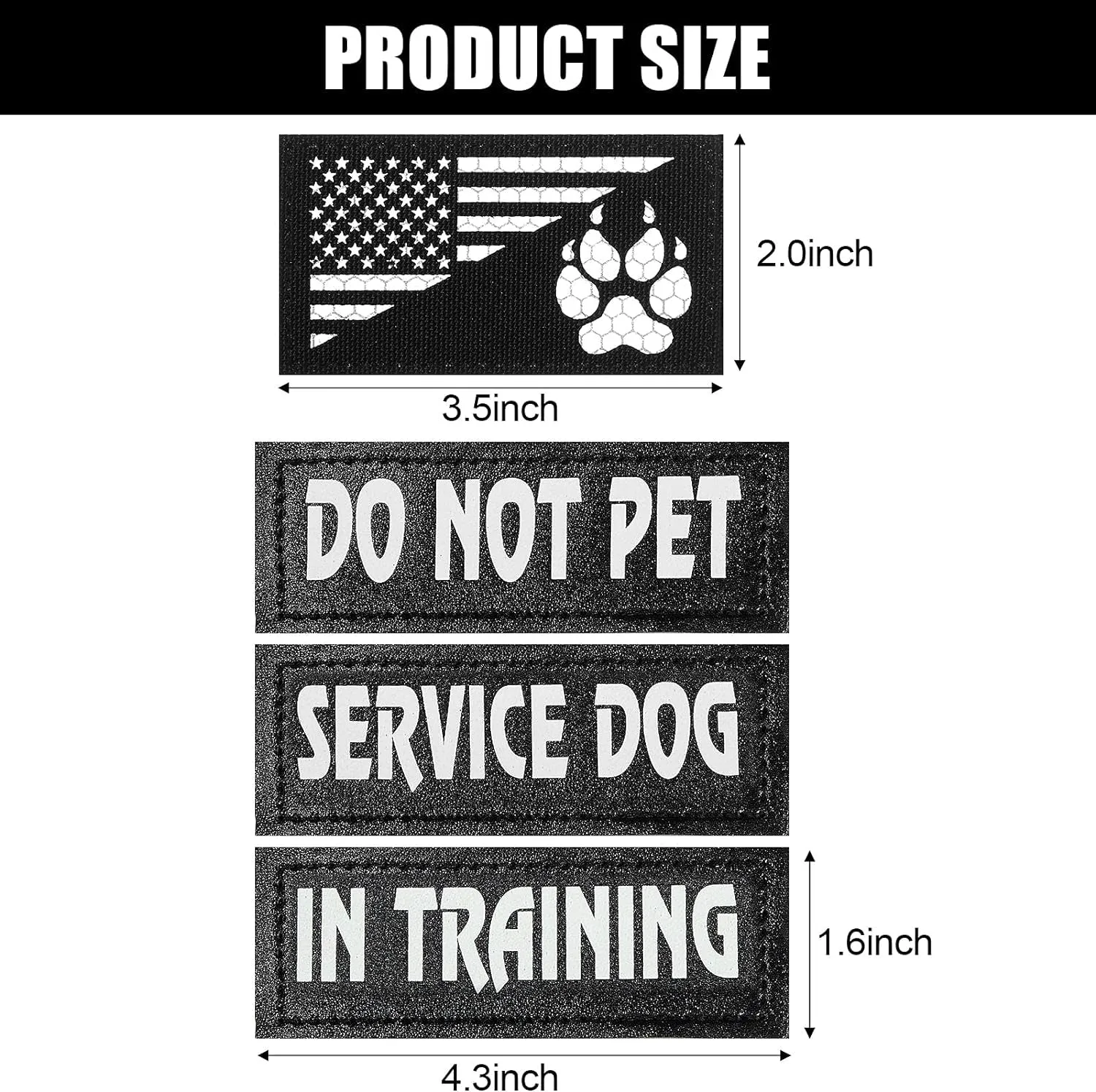 8 Pieces Reflective Service Dog Vest Patches Do Not Pet in Training Dog Patches Dog Harness Patch Removable Tactical Dog Vest Patches with Printed Dog Paw for Dog(Classic Patterns,4.3 X 1.6 Inch)