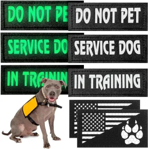 8 Pieces Reflective Service Dog Vest Patches Do Not Pet in Training Dog Patches Dog Harness Patch Removable Tactical Dog Vest Patches with Printed Dog Paw for Dog(Classic Patterns,4.3 X 1.6 Inch)