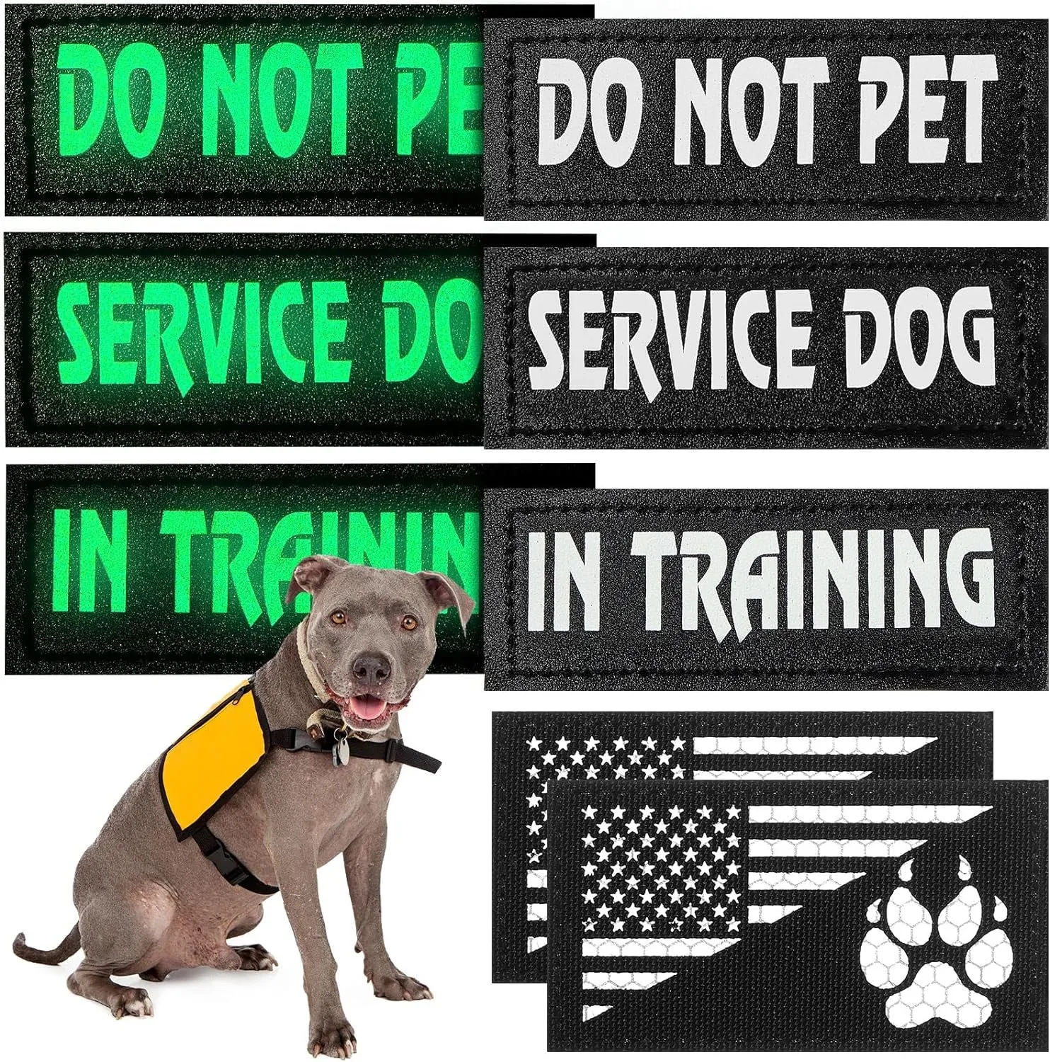 8 Pieces Reflective Service Dog Vest Patches Do Not Pet in Training Dog Patches Dog Harness Patch Removable Tactical Dog Vest Patches with Printed Dog Paw for Dog(Classic Patterns,4.3 X 1.6 Inch)