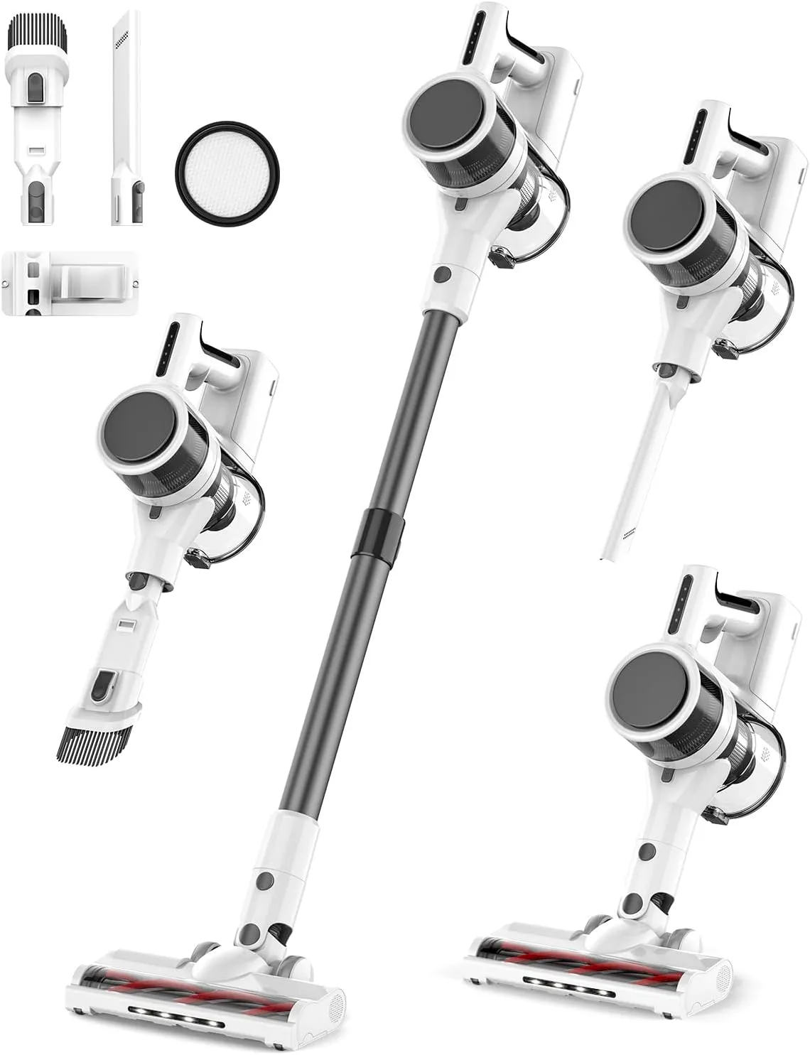 80,000PRM Cordless Vacuum Cleaners for Home, Powerful Vacuum with 2200mAH Battery up to 35 Mins Runtime, 2 Adjustable Modes and Tube Height, Detachable Parts Cordless Stick Vacuum (Light Snow White)