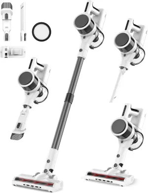 80,000PRM Cordless Vacuum Cleaners for Home, Powerful Vacuum with 2200mAH Battery up to 35 Mins Runtime, 2 Adjustable Modes and Tube Height, Detachable Parts Cordless Stick Vacuum (Light Snow White)