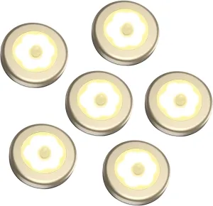 AMIR 3.15 Motion Sensor Light, 6 Pack Cordless Battery-Powered LED Night Light, Stick-Anywhere Closet Lights Stair Lights, Safe Lights for Hallway, Bathroom, Bedroom, Kitchen (Golden - Warm White)