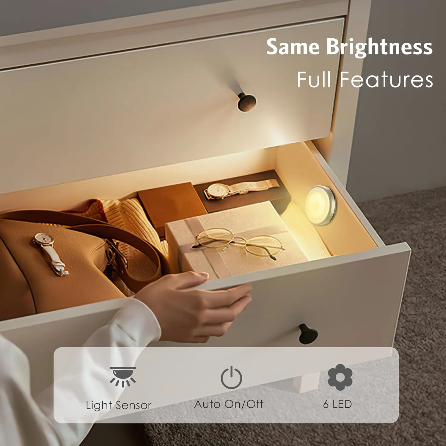 AMIR 3.15 Motion Sensor Light, 6 Pack Cordless Battery-Powered LED Night Light, Stick-Anywhere Closet Lights Stair Lights, Safe Lights for Hallway, Bathroom, Bedroom, Kitchen (Golden - Warm White)