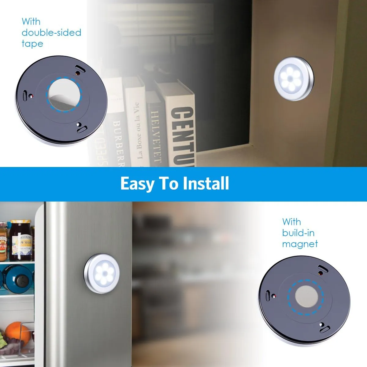AMIR Upgraded 3.15 Motion Sensor Light, Cordless Battery-Powered LED Night Light, Stick-Anywhere Closet Lights Stair Lights, Safe Lights for Hallway, Bathroom, Bedroom, Kitchen (White - Pack of 6)