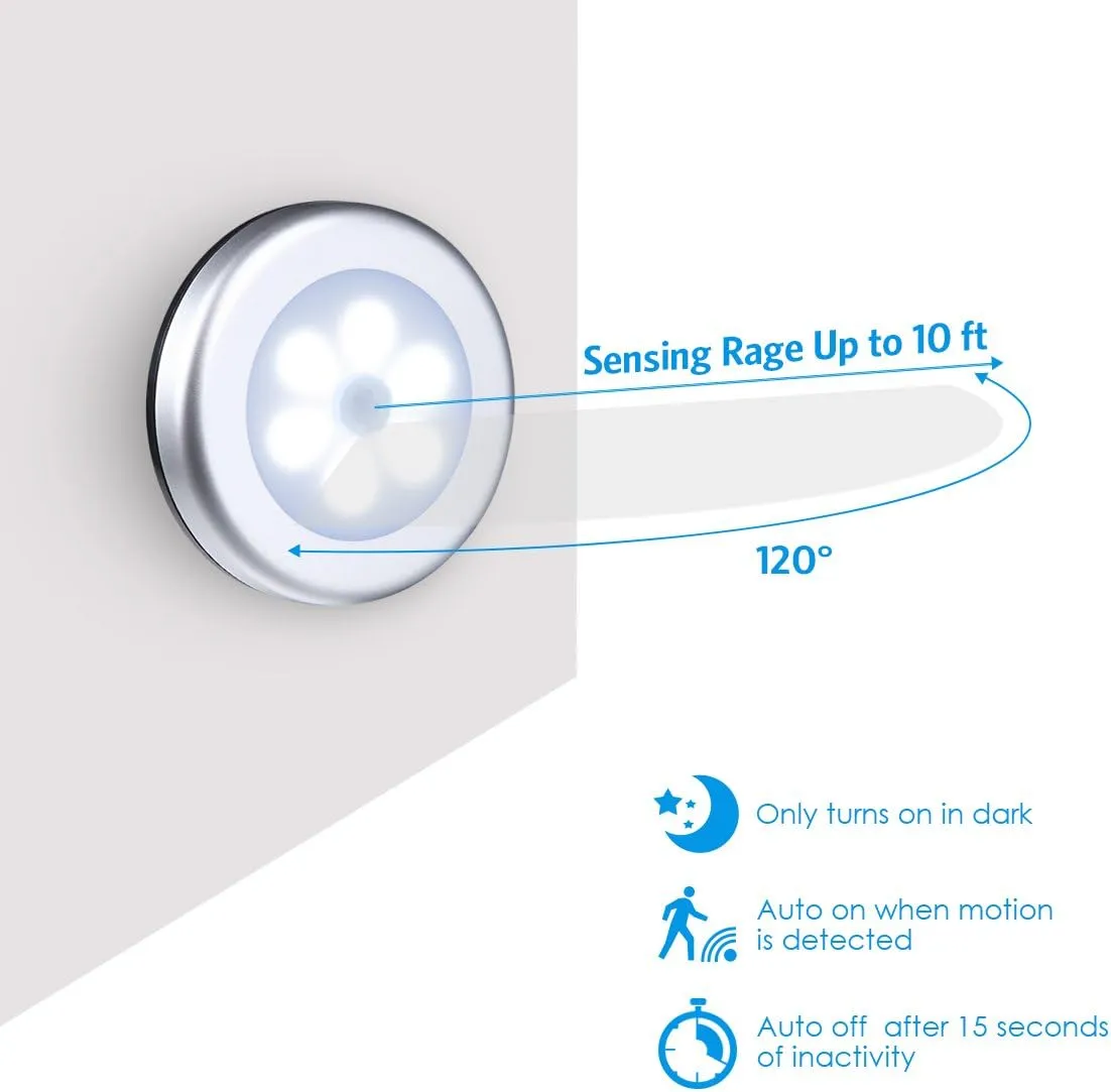 AMIR Upgraded 3.15 Motion Sensor Light, Cordless Battery-Powered LED Night Light, Stick-Anywhere Closet Lights Stair Lights, Safe Lights for Hallway, Bathroom, Bedroom, Kitchen (White - Pack of 6)