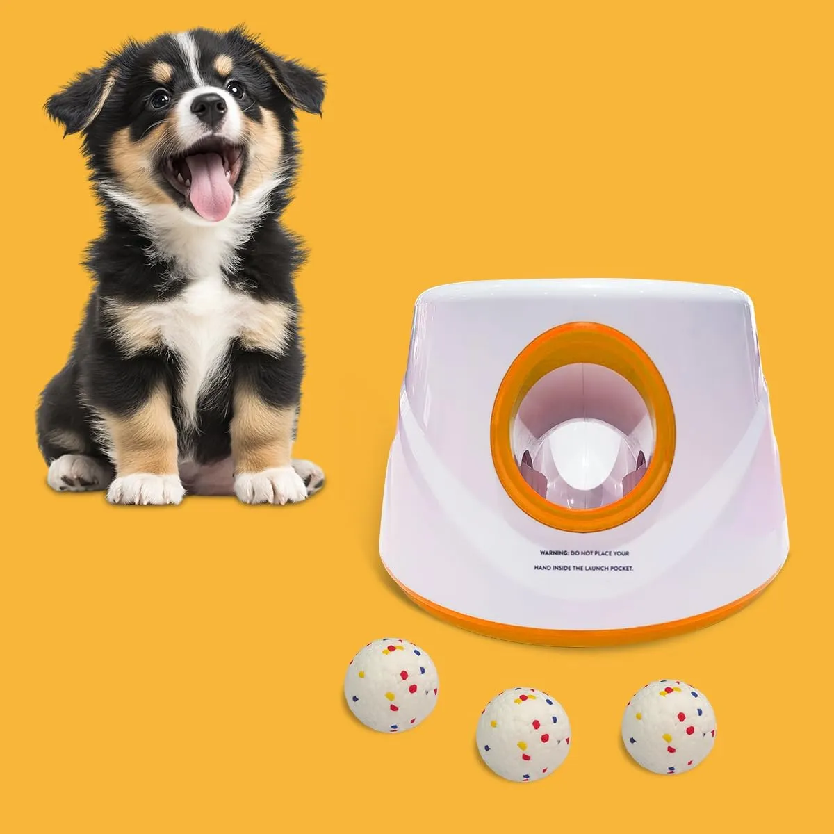 Automatic Dog Ball Launcher- Small Silent Dog Ball Thrower with Remote Control, 3 Adjustable Distances (20ft/33ft/46ft), Rechargable,Includes 3 Durable 2.3" Balls for Small/Medium Dogs
