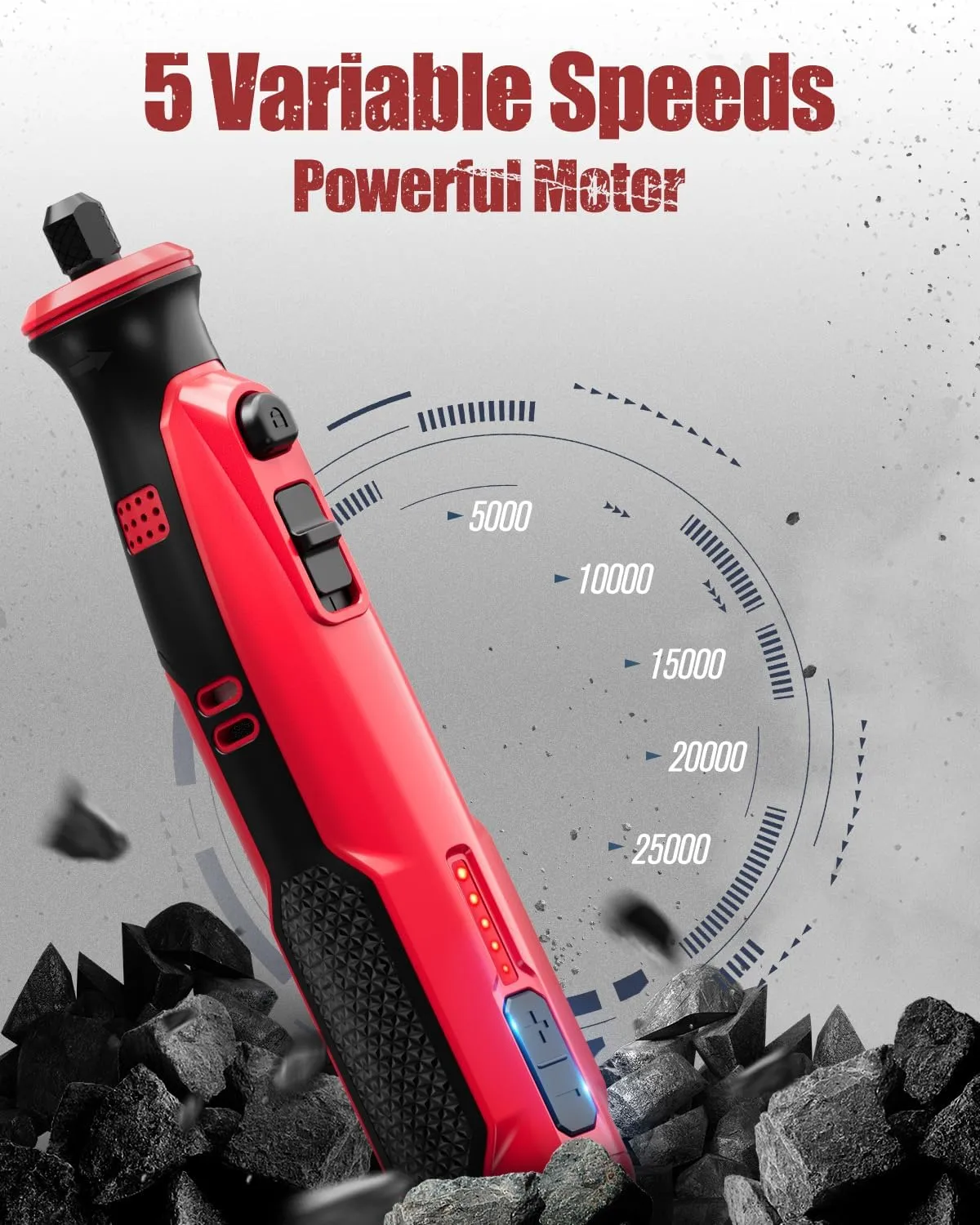 AVID POWER Cordless Rotary Tool 8V Rechargeable Grinding Tool for Dog Nail, 5 Speeds, 60 Pcs Accessories for Carving, Engraving, Sanding, Polishing and Cutting (Light Red)