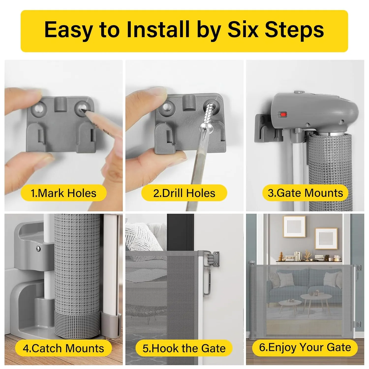Babepai Retractable Baby Gates for Stairs, Dog Gates for Doorways, Mesh Baby Gate Extends to 54" Wide 34" Tall, Pet Gate Indoor Use for Hallways, Porch, Patio, Outdoor - Gray