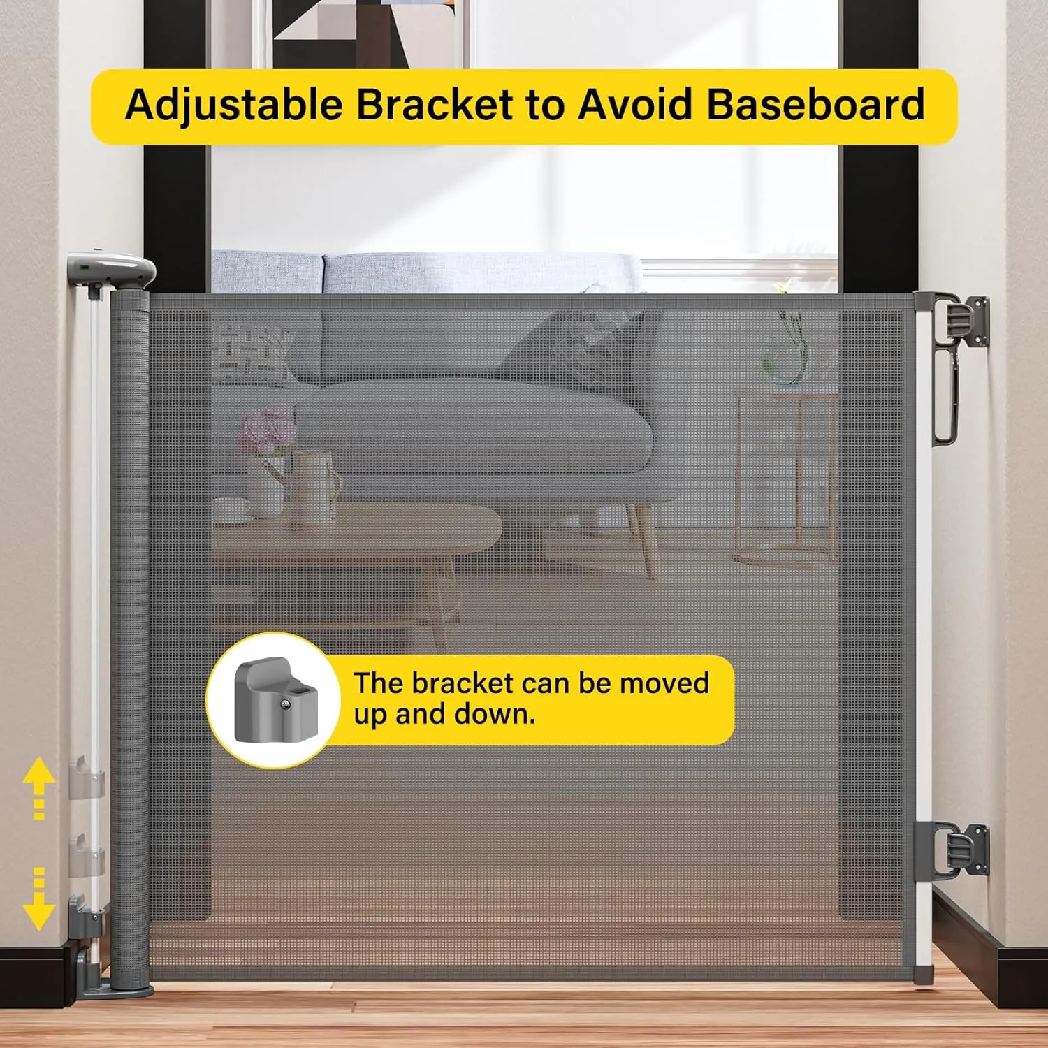 Babepai Retractable Baby Gates for Stairs, Dog Gates for Doorways, Mesh Baby Gate Extends to 54" Wide 34" Tall, Pet Gate Indoor Use for Hallways, Porch, Patio, Outdoor - Gray