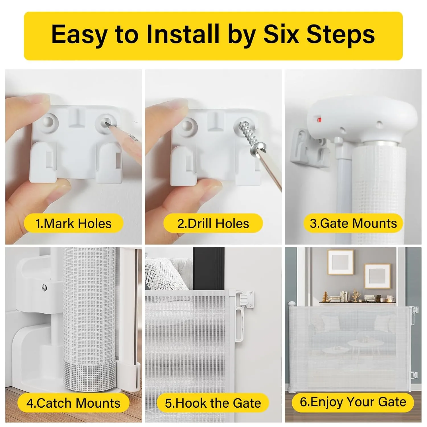 Babepai Retractable Baby Gates for Stairs, Dog Gates for Doorways, Mesh Baby Gate Extends to 54" Wide 34" Tall, Pet Gate Indoor Use for Hallways, Porch, Patio, Outdoor - White