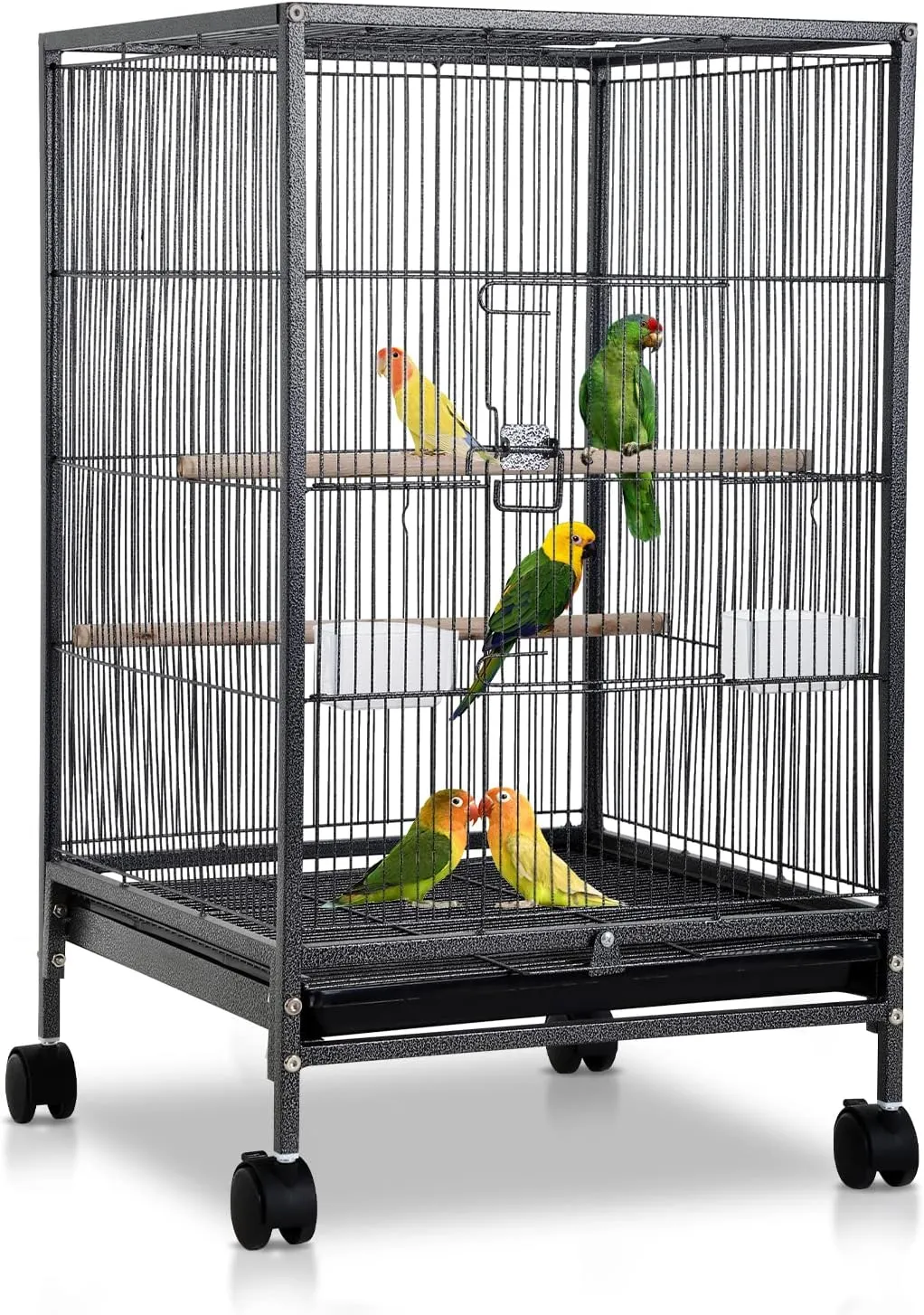 Bird Cage with Stand Wrought Iron Large 35/53-Inch Flight Cage for Parakeets Cockatiels Lovebirds Macaw Conure Birdcages with Wheels