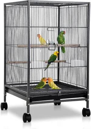 Bird Cage with Stand Wrought Iron Large 35/53-Inch Flight Cage for Parakeets Cockatiels Lovebirds Macaw Conure Birdcages with Wheels