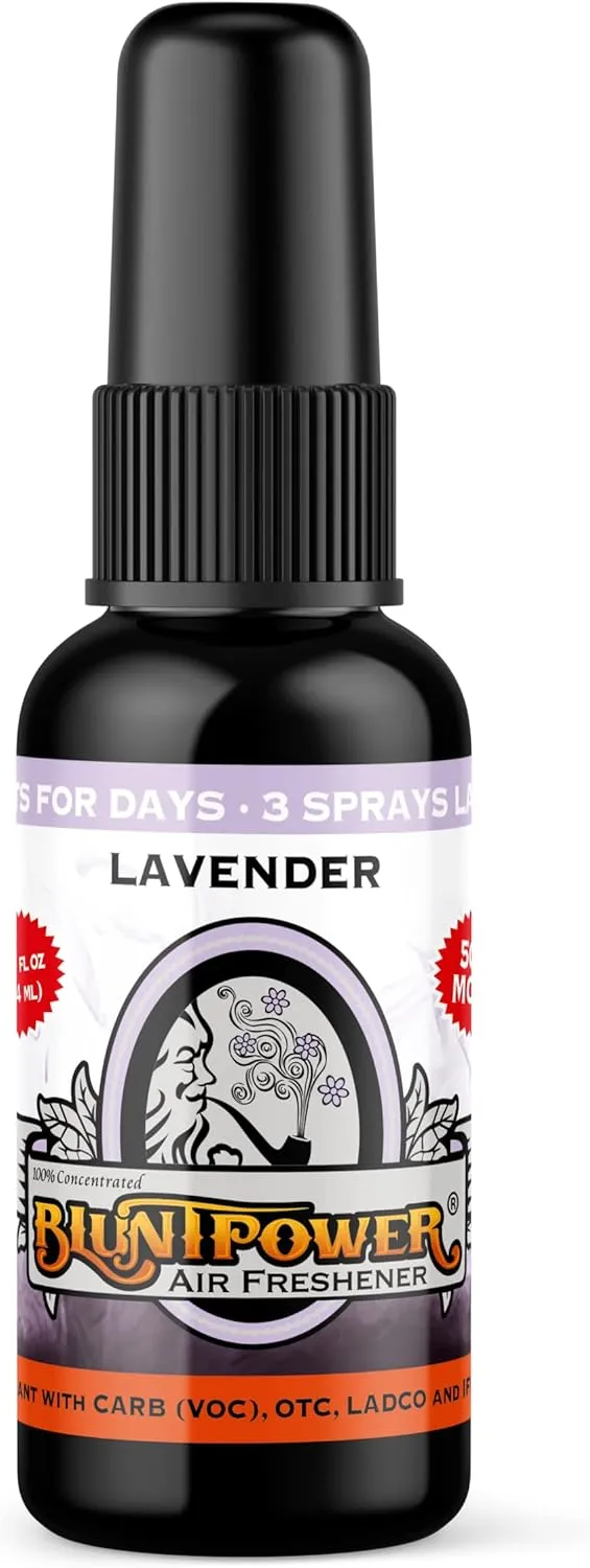 BluntPower (Lavender, 1 Pack) Concentrated Air Freshener for Room and Car Spray - Oil-Based Diffuser Spray Bottle - Long-Lasting Bathroom Spray, Car Freshener, & Odor Eliminator Spray