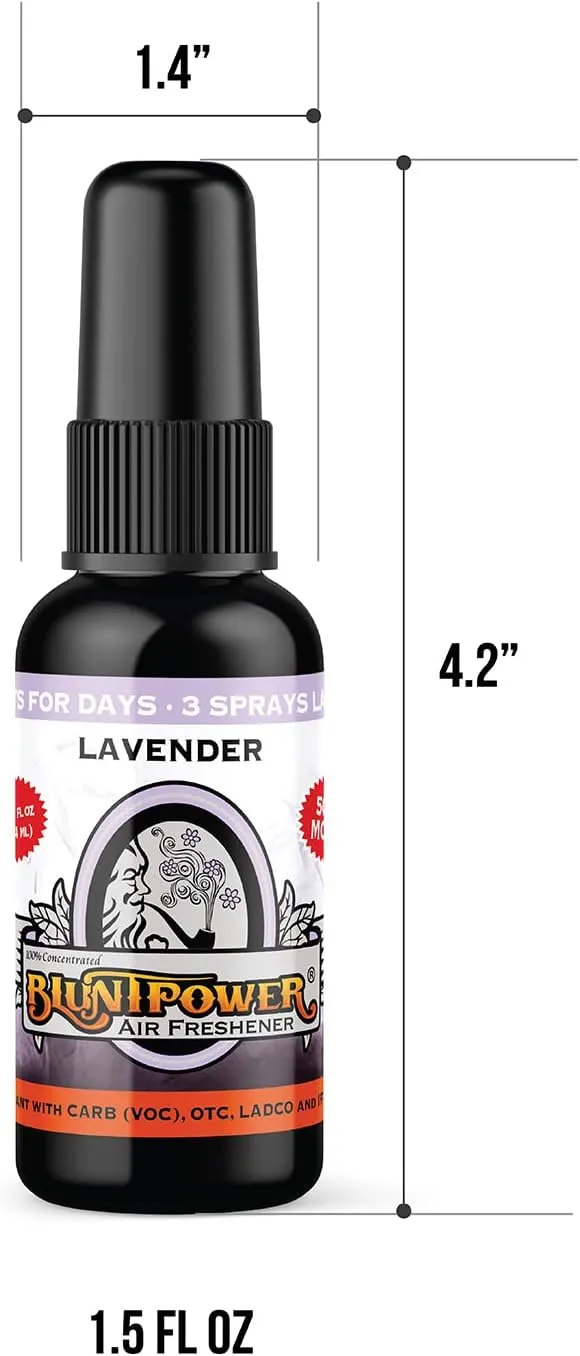 BluntPower (Lavender, 1 Pack) Concentrated Air Freshener for Room and Car Spray - Oil-Based Diffuser Spray Bottle - Long-Lasting Bathroom Spray, Car Freshener, & Odor Eliminator Spray