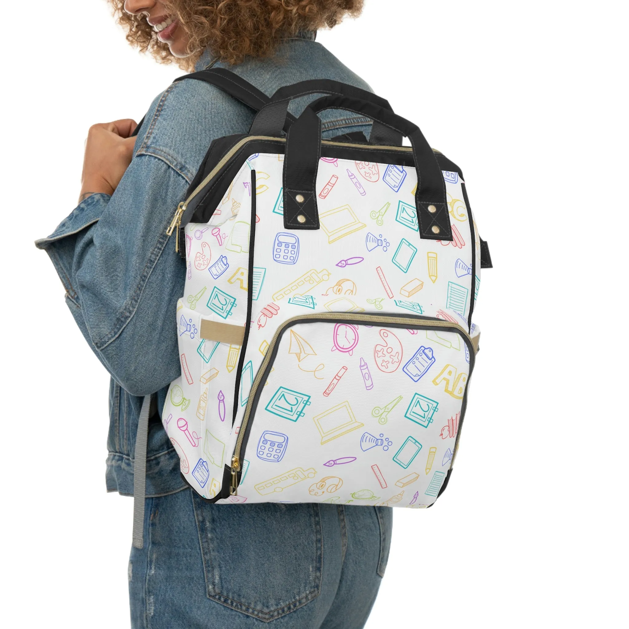 Bright Rainbow on White Elementary Doodles Backpack
