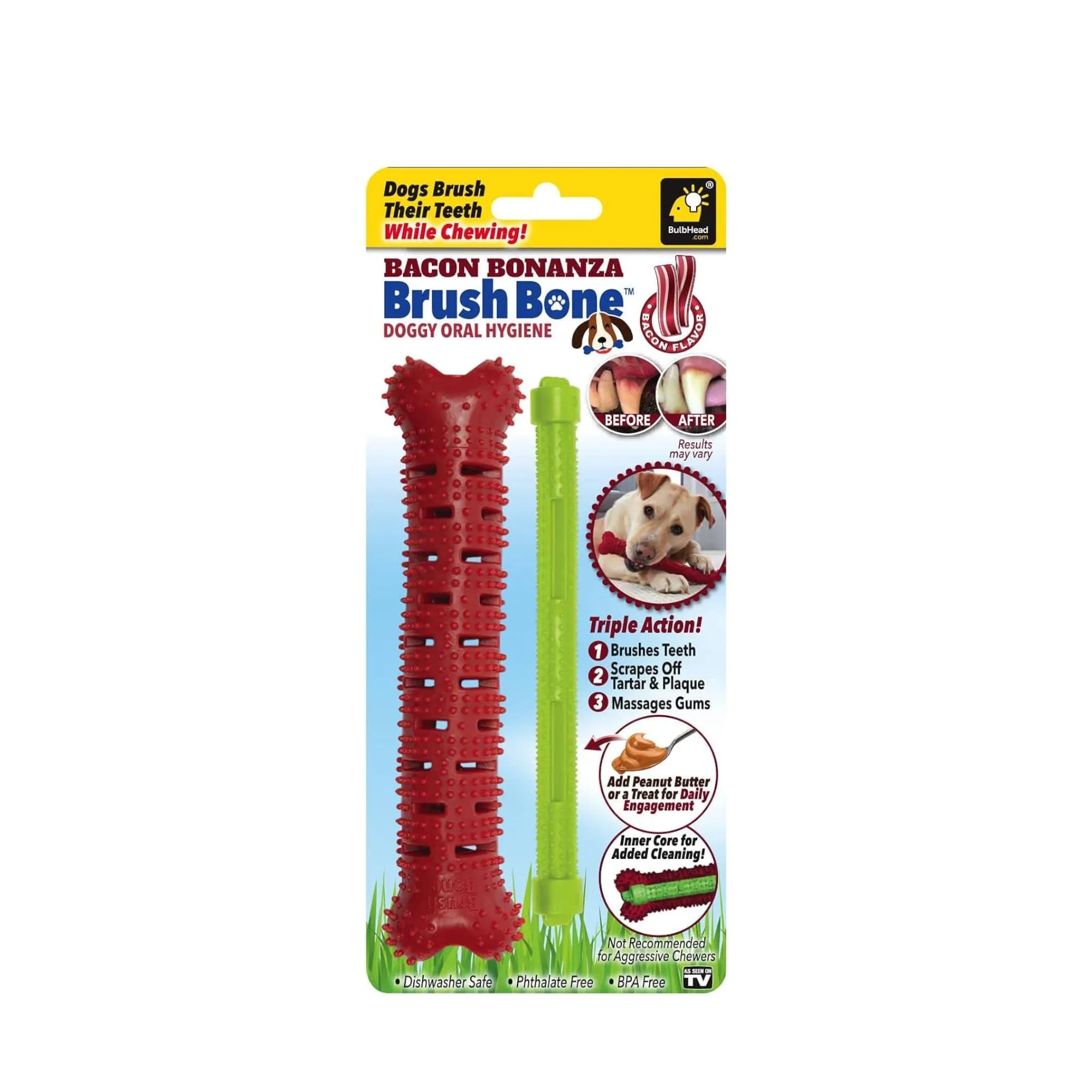 BrushBone - Dog Toothbrush Bone - Bacon Bonanza