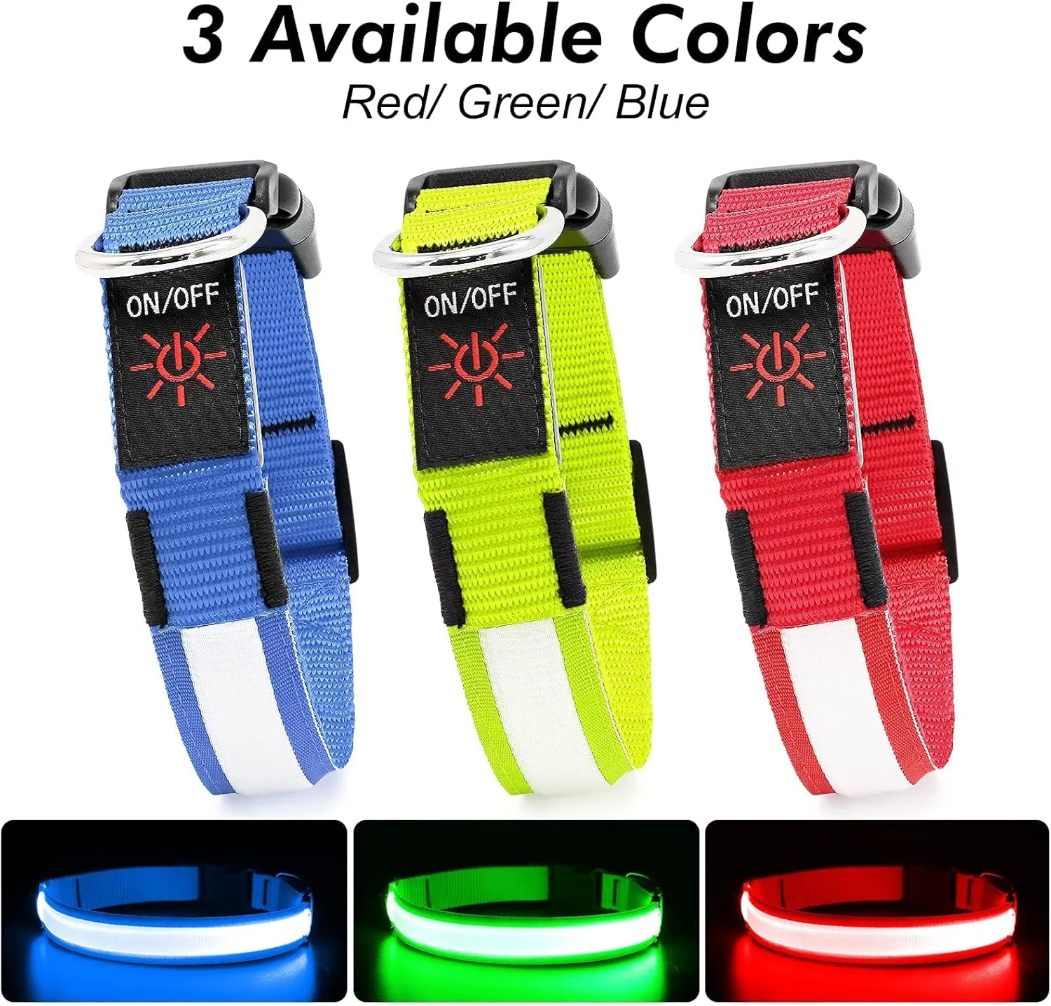 BSEEN Light Up Dog Collar - Rechargeable LED Dog Collar - Water-Resistant Reflective Puppy Collars- Glow in The Dark Christmas Dog Lights for Night Walking (Ruby Red, Medium)