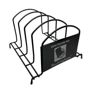 Buckingham Premium Kitchen Organizer Rack Black Heavy Duty Stand for Baking Trays Chopping Board and Lids High End Space Saving Countertop Holder