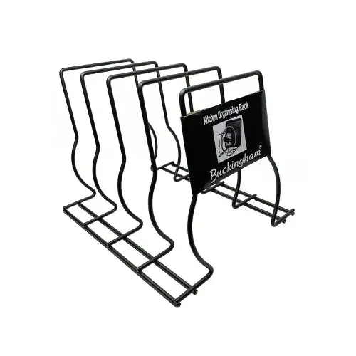 Buckingham Premium Kitchen Organizer Rack Black Heavy Duty Stand for Baking Trays Chopping Board and Lids High End Space Saving Countertop Holder