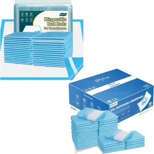 Bundle Total 100 Pads-Bed Pads with Adhesive Strip 30"x36"[50 Pads], Extra Large Thicken Chucks 36"x36"[50 Pads], Heavy Duty Adults Incontinence Underpads Disposable, Extra Large Puppy Pee Pa