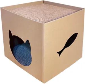Cardboard Cat House Cats Corrugated Scratcher Box Bunny Small Animals Large Cats Cute for Indoor Toy Hideout Desigh Medium Kitten (11.8 * 11.8 * 11.8)