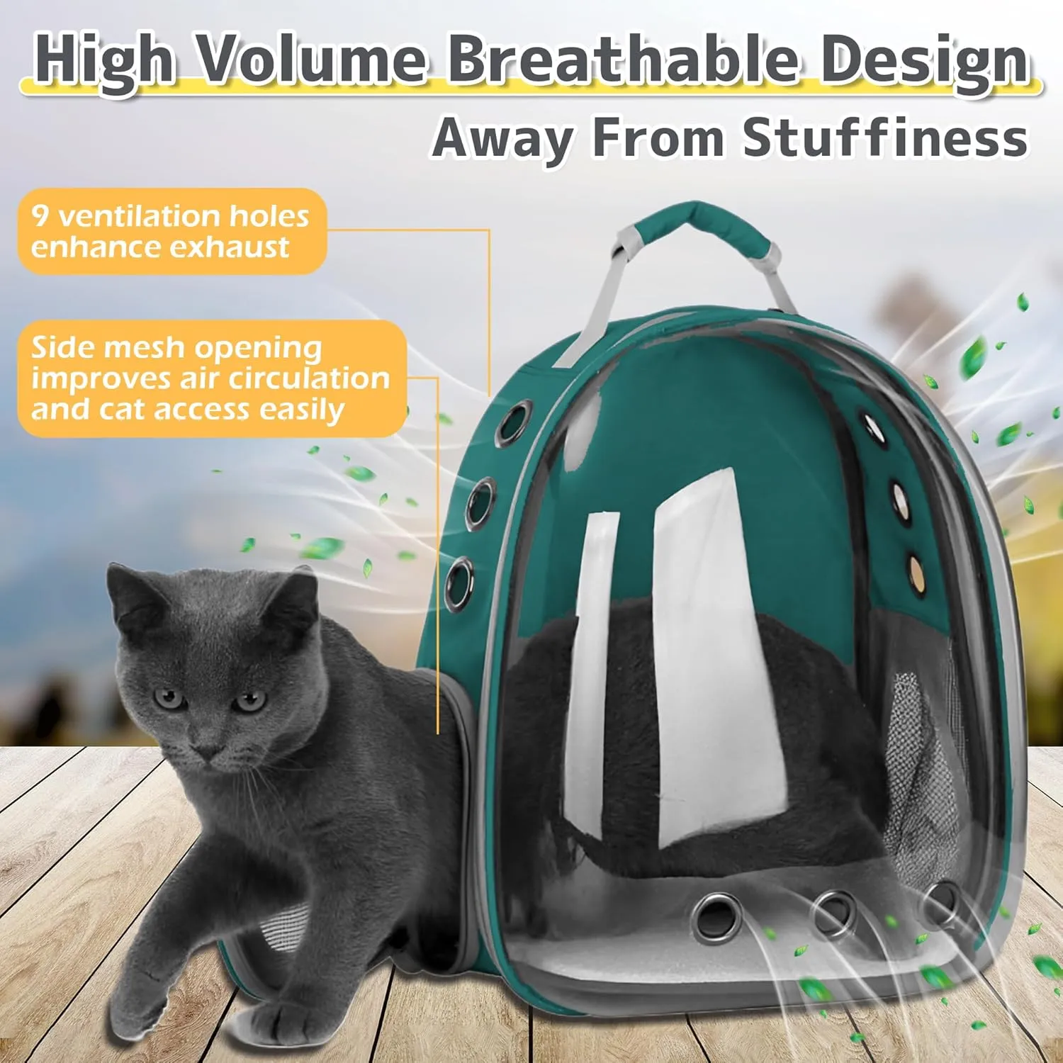 Cat Backpack Carrier Bubble Bag, Transparent Space Capsule Pet Carrier Dog Hiking Backpack, Small Dog Backpack Carrier for Cats Puppies Airline Approved Travel Carrier Outdoor Use Green