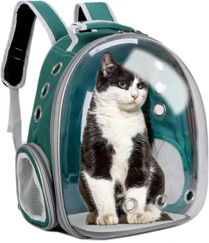 Cat Backpack Carrier Bubble Bag, Transparent Space Capsule Pet Carrier Dog Hiking Backpack, Small Dog Backpack Carrier for Cats Puppies Airline Approved Travel Carrier Outdoor Use Green