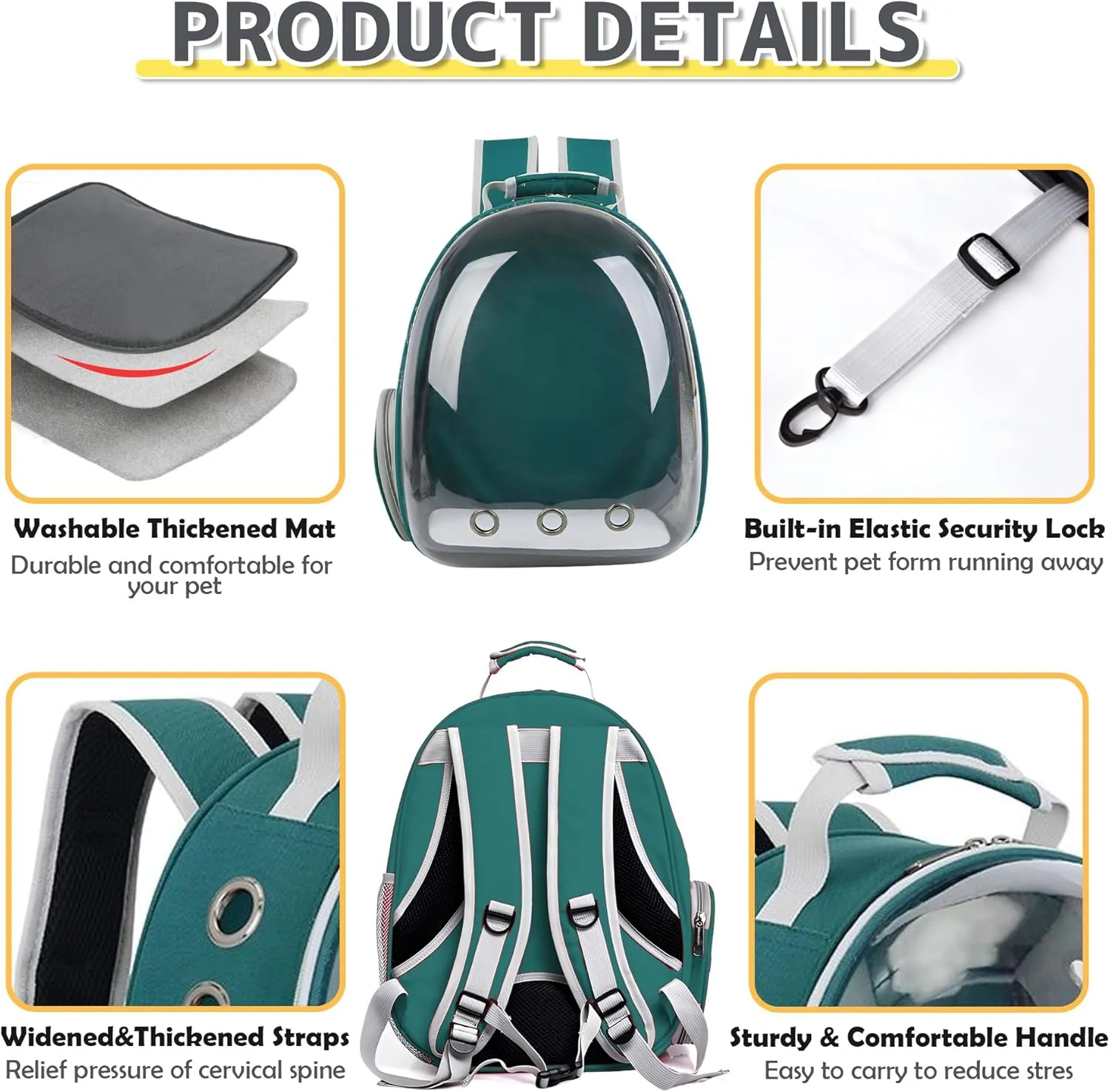 Cat Backpack Carrier Bubble Bag, Transparent Space Capsule Pet Carrier Dog Hiking Backpack, Small Dog Backpack Carrier for Cats Puppies Airline Approved Travel Carrier Outdoor Use Green