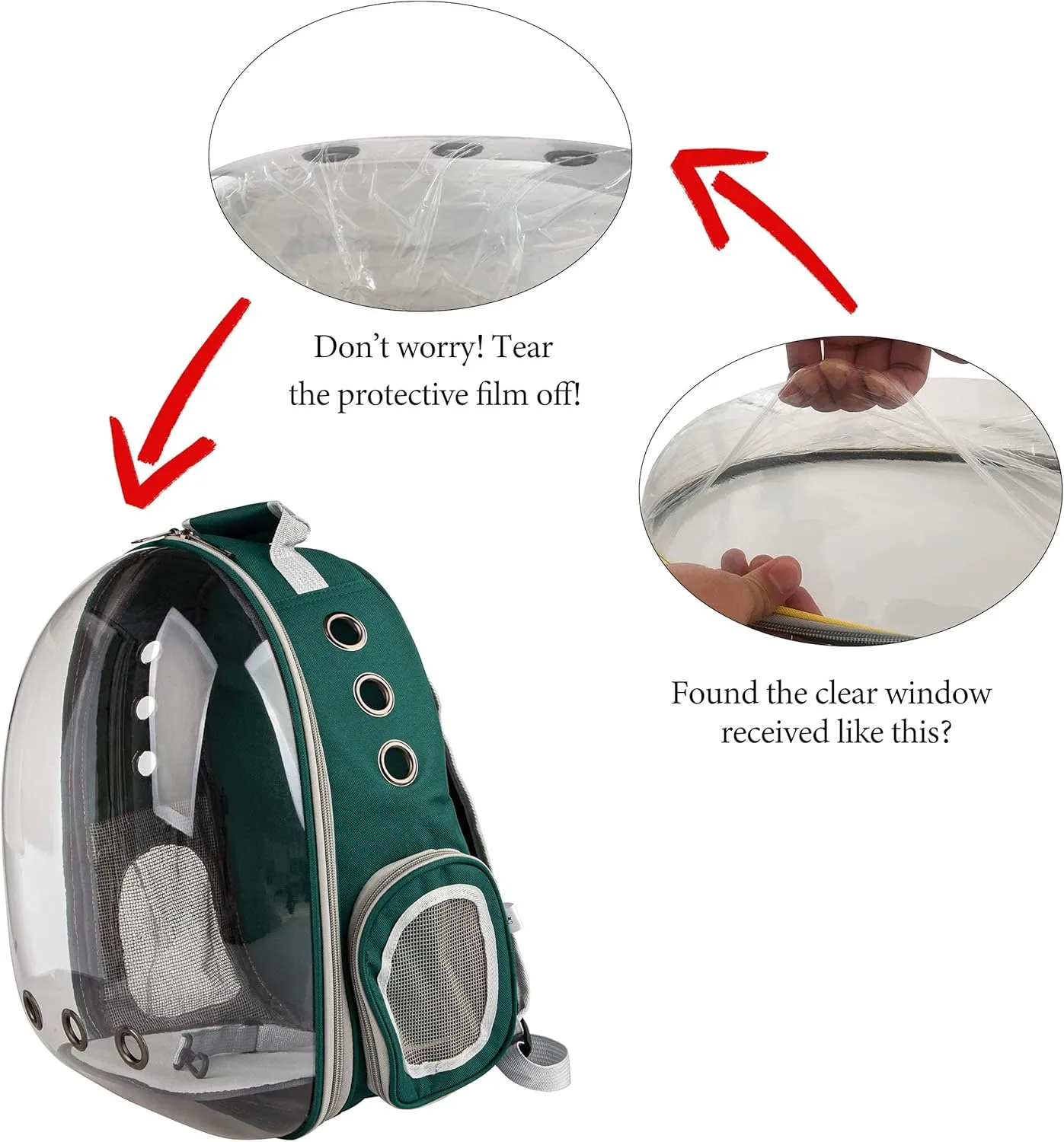 Cat Backpack Carrier Bubble Bag, Transparent Space Capsule Pet Carrier Dog Hiking Backpack, Small Dog Backpack Carrier for Cats Puppies Airline Approved Travel Carrier Outdoor Use Green