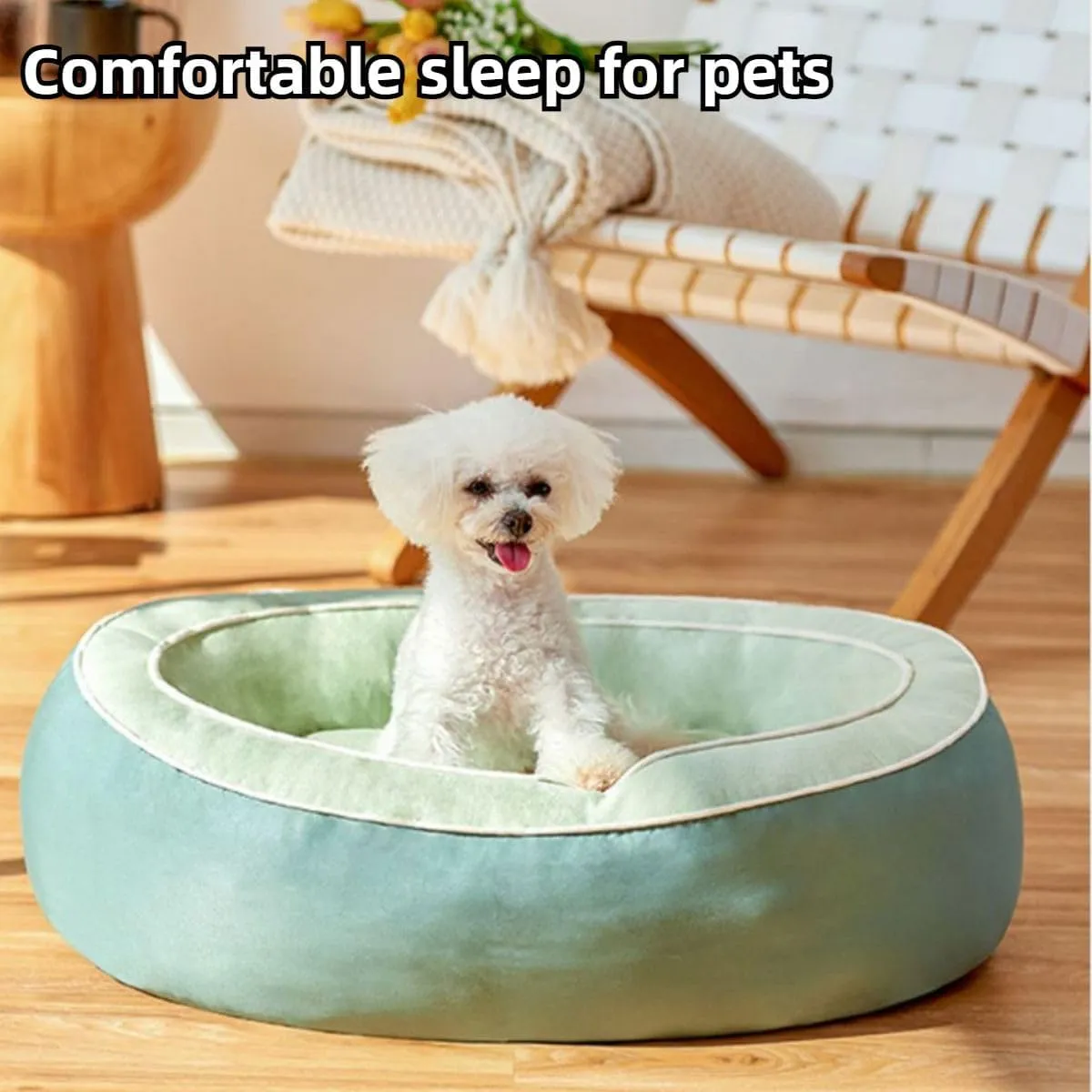 Cat Bed for Indoor Cats, Machine Washable, Cat Beds for Indoor Cats or Small Dogs, Puppy, Kitty, Kitten, Rabbit, Anti-Slip & Water-Resistant Bottom (Green,Large)