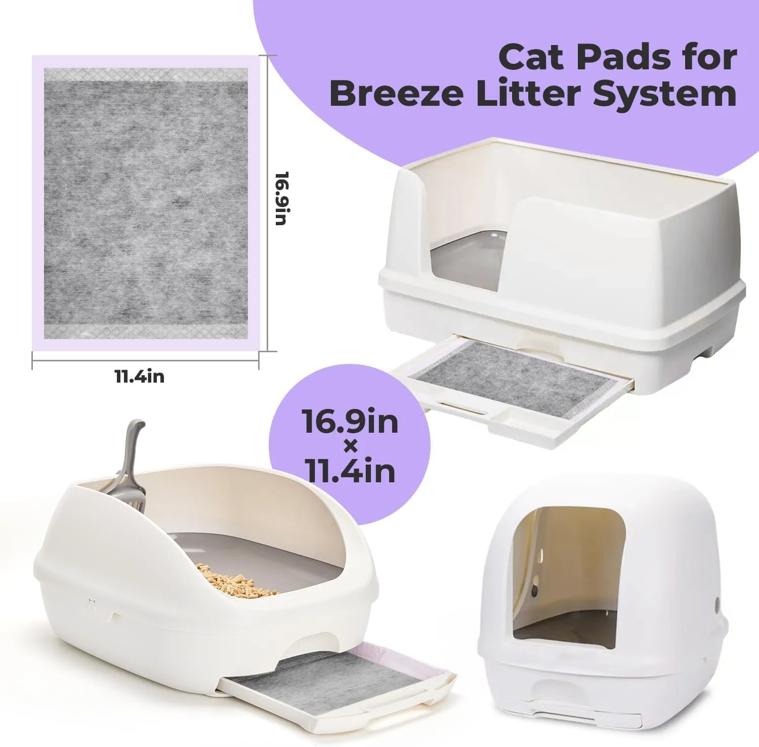 Cat Pads Refills for Litter Box: Cat Litter Mat for Tidy Cats Breeze Litter System - Thickened 6-Layer Super Absorbent Breeze Pads - 16.9" X 11.4" Activated Carbon Odor Control - Pack of 40
