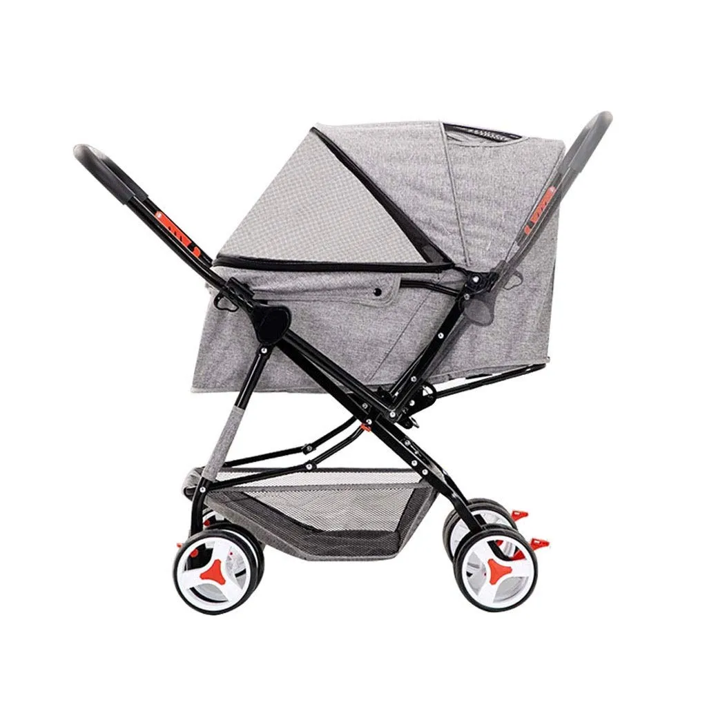 Cat/Dog Pram Stroller Easy One-Hand Fold, 4 Wheel Dog Strollers for Medium Small Dogs, Reversible Push Handle Pet Stroller Puppy & Kitten Carrier Extended Cockpit 25in(Gray a)
