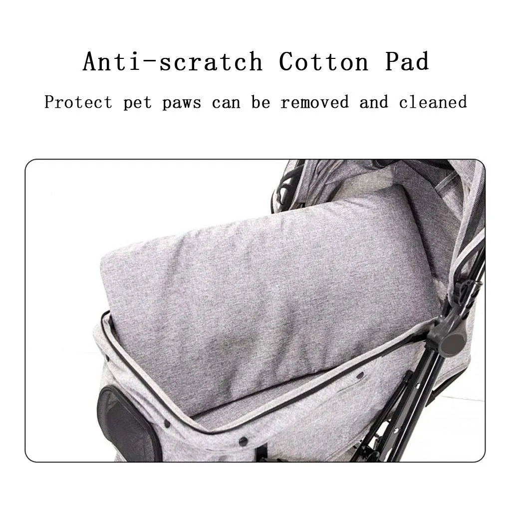 Cat/Dog Pram Stroller Easy One-Hand Fold, 4 Wheel Dog Strollers for Medium Small Dogs, Reversible Push Handle Pet Stroller Puppy & Kitten Carrier Extended Cockpit 25in(Gray a)