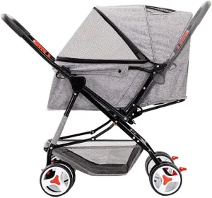 Cat/Dog Stroller Easy One-Hand Fold 4 Wheel Dog Strollers for Medium Small Dogs Reversible Push Handle Pet Stroller Puppy & Kitten Carrier Extended Cockpit (Grey)