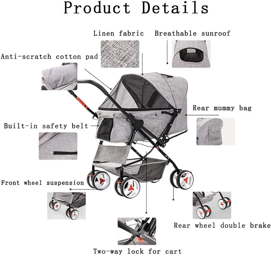 Cat/Dog Stroller Easy One-Hand Fold 4 Wheel Dog Strollers for Medium Small Dogs Reversible Push Handle Pet Stroller Puppy & Kitten Carrier Extended Cockpit (Rose Red)