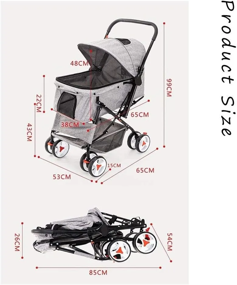 Cat/Dog Stroller Easy One-Hand Fold 4 Wheel Dog Strollers for Medium Small Dogs Reversible Push Handle Pet Stroller Puppy & Kitten Carrier Extended Cockpit (Rose Red)