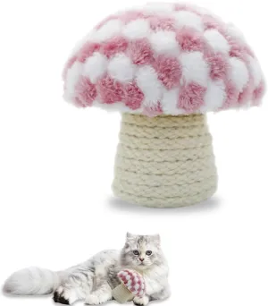 Catnip Toys for Cats, Cute Plush Mushroom Shape Cat Toys for Indoor Cats Adult, Built-in Sound Stone Cat Chew Toy for Teeth Cleaning Interactive Boredom Relief (Pink)