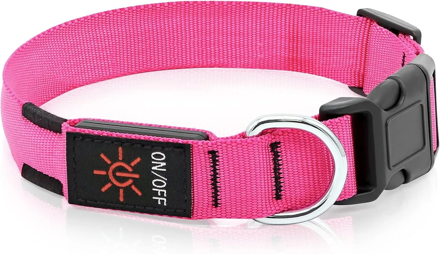 Colaseeme LED Dog Collar Light Up Dog Collars Micro USB Rechargeable Adjustable Nylon Webbing Plastic Buckle D Ring Glow Safety Basic Dog Collars for Dogs (L, Pink)