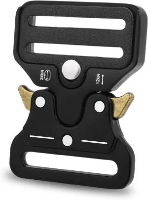 CooBigo 2 Pack Tactical Belt Buckles, 1-1/2" Heavy Duty Metal Tactical Buckle Clips for Dog Collar Hardware, Harness, Backpack, Luggage Strap Release Clasp Replacement (Black)